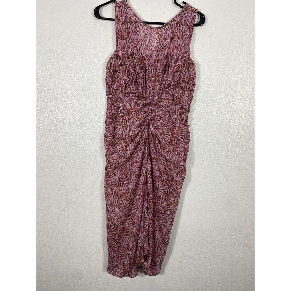BCBGMAXAZRIA Pink Orange Abstract Print Ruched Draped Midi Dress Size 4 - Picture 5 of 16